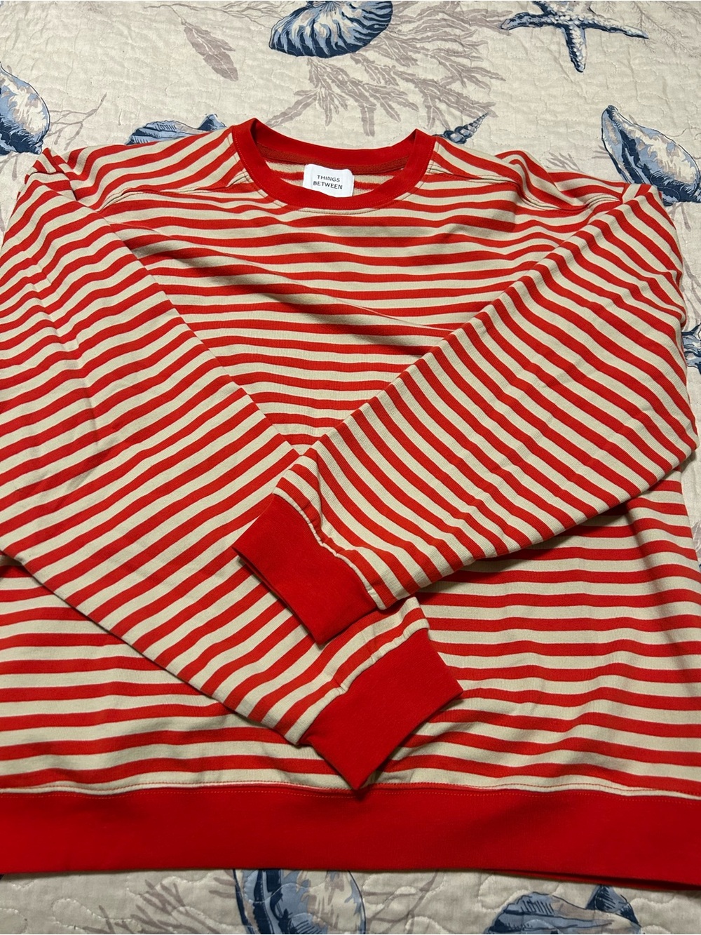 Striped Crewneck Sweatshirt in Red and Cream - Timeless Casual Top